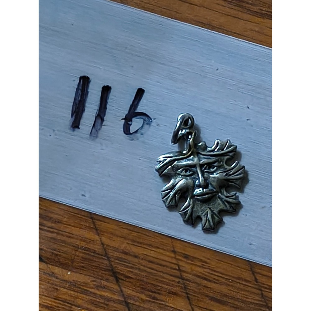 Oleg Cassini Sterling Silver Green Man Leaf Pendant Charm 925 Foliate Face OS